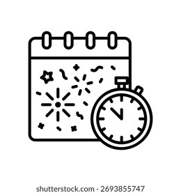 Icono de cuenta regresiva del Nuevo año con calendario y cronómetro