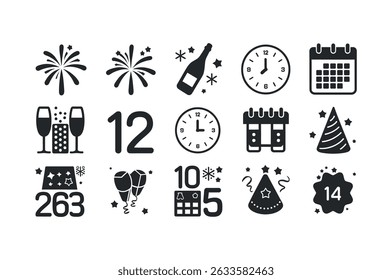New Year Countdown Icons Set for Graphic Design