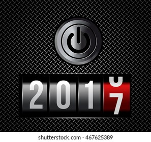 New Year counter 2017 with power button. Vector illustration