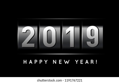 New Year counter 2019 vector illustration on black