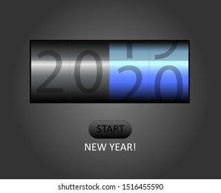 New year counter. Year 2020 concept start template with button. Happy New Year background.