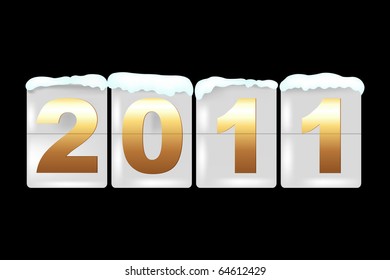 New Year Counter On Black Background, Vector Illustration