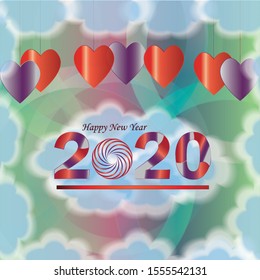 New Year Creative Background 2020 With blue clouds