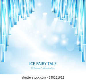 New Year curtain ice fairy tale.Scene with effects of illumination