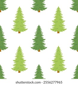 New Year. Cute and beautiful Christmas trees, hand drawn seamless pattern. Great for textiles, banners, wallpapers, cards - vector surface design on white background.