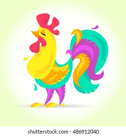 New Year Cute cartoon rooster vector illustration. Rooster, cock farm bird. Holiday card design element. Merry Christmas, happy New Year memory card. Chinese year symbol 2017.clip art.
