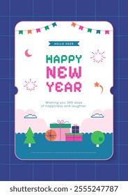 New year cute retro vintage design abstract geometric illustration