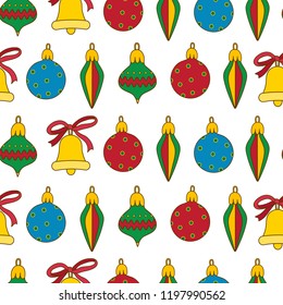 New year cute seamless pattern with colorful Christmas decorations.Vector illustration.Beautiful print for book covers,textile,fabric,wrapping 