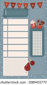Plantilla de planificador diario de Año Nuevo. Organizador. Hoja de papel. Elemento de colorido vector aislado. 