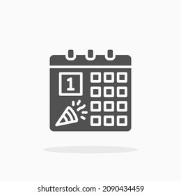 New Year Day calendar icon. Solid or glyph style. Vector illustration. Enjoy this icon for your project.