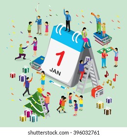 New year day international calendar. isometric concept