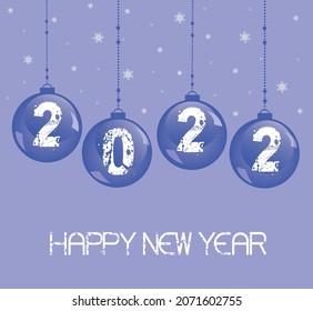 New Year decoration 2022 with glass balls. Vector illustration