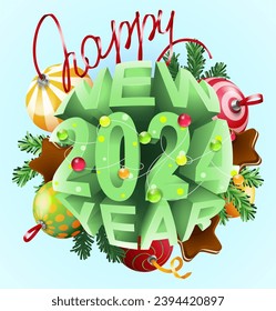 New Year decoration, 2024, christmas tree, winter holiday