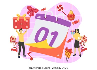 Decoración de año Nuevo Diseño plano Ilustración