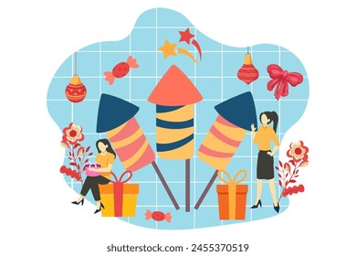 New Year Decoration Flat Design Illustration