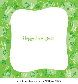 New Year Decoration Outline Icons Border, Green Background, Merry Christmas, Xmas, Objects, Festive, Celebrations