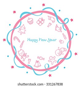 New Year Decoration Outline Icons, Circle Frame, Merry Christmas, Xmas, Objects, Festive, Celebrations