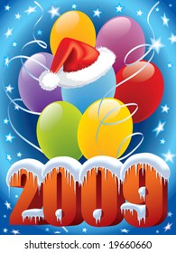 New Year decoration with Santa Claus cap and balloons