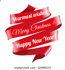 New Year decorations ribbon with text Merry Christmas and happy New Year! as a ball form.