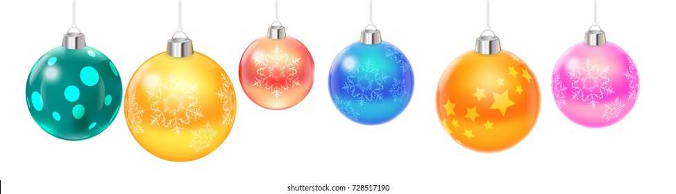 New Year decorations. Set of New year, Christmas toys, balls.
