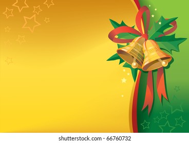 New Year decorative background with bells and holly tree branches