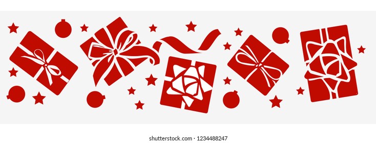 New Year decorative gift box, Christmas ball silhouette on gray background. Vector illustration