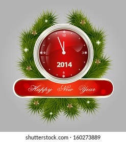 	New Year decorative label with clocks and embellishments