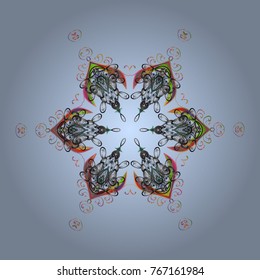 New Year Decorative Snowflake Background. Winter Snow Flake Doodle. Hand Drawn Christmas Vector illustration.