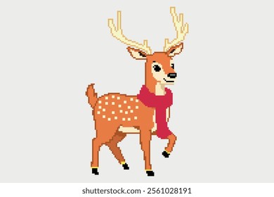 New year, deer, animal, pixel, for games, vector illustration, 10EPS