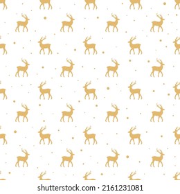 New Year deer vector seamless pattern isolated on white background