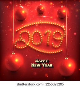 New Year Design with 2019 Numbers Made of Ligthbulbs