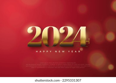 New year design 2024. With classic shiny golden numbers on red background. Premium vector design for greeting and celebration of happy new year 2024.