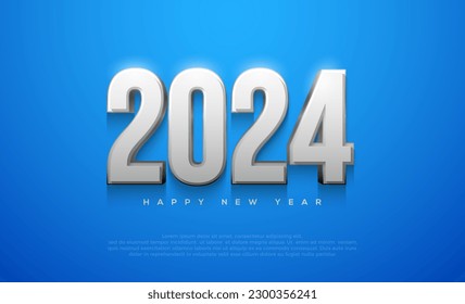 New year design with 2024, white in a bright blue background. Premium vector design for posters, banners, calendar and greetings.