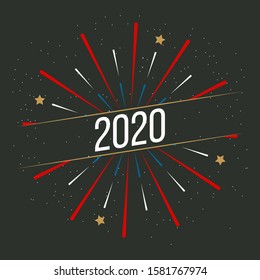 New year design banner with text and firework. Colorful firework with particles. 2020 new year eve. Design for poster,flyer, social media post, and greeting card