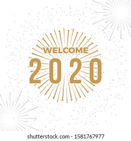 New year design banner with text and firework. Colorful firework with particles. 2020 new year eve. Design for poster,flyer, social media post, and greeting card