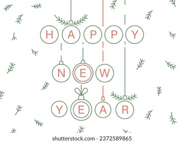 New year design with custom typography. Geometric lettering. Festive poster, postcard, calendar cover idea in thin line style. Editable vector illustration isolated on a white background.