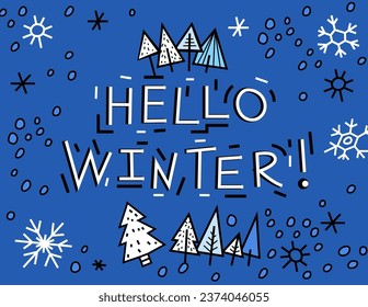 New year design with custom typography. Geometric lettering. Festive poster, postcard, calendar cover idea in thin line style. Editable vector illustration isolated on a blue background.