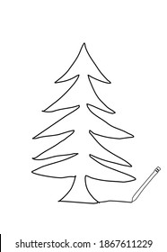 New year design in doodle line art drawing style.Christmas tree black linear sketch isolate on white background.Space for your text and card.