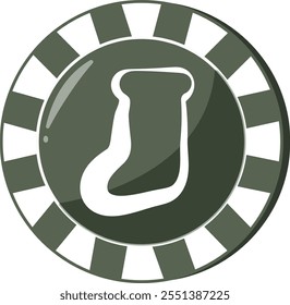 new year design of poker chip for game in green colors with new year sock icon, for different designs, posters or banners