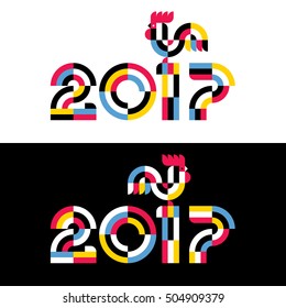 New Year design with silhouette of multicolored rooster. Modern minimalistic vector illustration of cock as symbol of 2017 year on the Chinese calendar