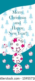 New Year design with stylized christmas ball and christmas tree. Vector illustration