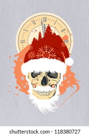 New Year design template with Santa's skull.