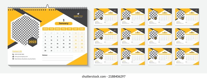 New Year Desk Calendar 2023 Template 12 Months Included, Happy New Year 2023 Desk Calendar, Calendar For 2023 Year, 12 Page Desk Calendar Design Template, 