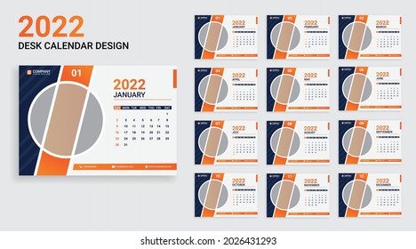 new year desk calendar design 2022 vector template