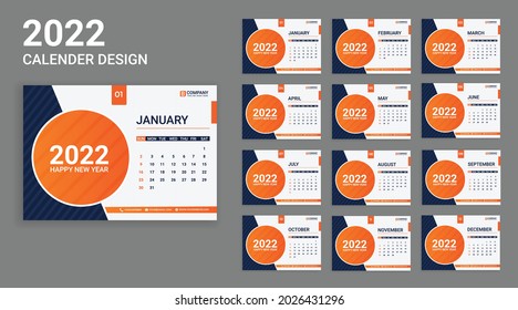 new year desk calendar design 2022 vector template