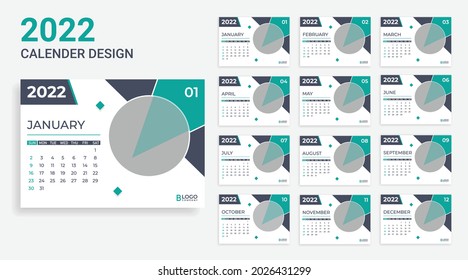 new year desk calendar design 2022 vector template