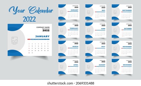 New year desk calendar template design. Modern colorful desk calendar design for business or personal use. Desk Calendar 2022 Design