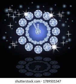 Reloj de diamantes de Año Nuevo, tarjeta de invitación, ilustración vectorial
