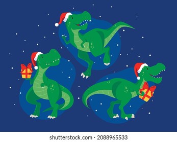 New year dino t for textile design. Fashion animal character. Illustration for decoration design. Holiday vector background. Funny cartoon character. Background, wallpaper. Christmas decoration. 