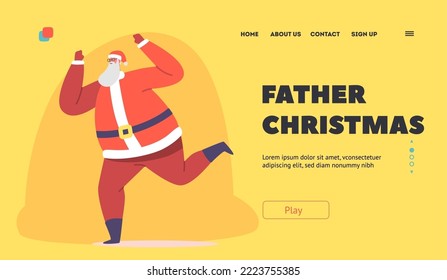 New Year Disco Landing Page Template. Santa Claus in Red Traditional Costume Dancing. Cool Christmas Character Performing Modern Dance at Night Club Party or Xmas Event. Cartoon Vector Illustration